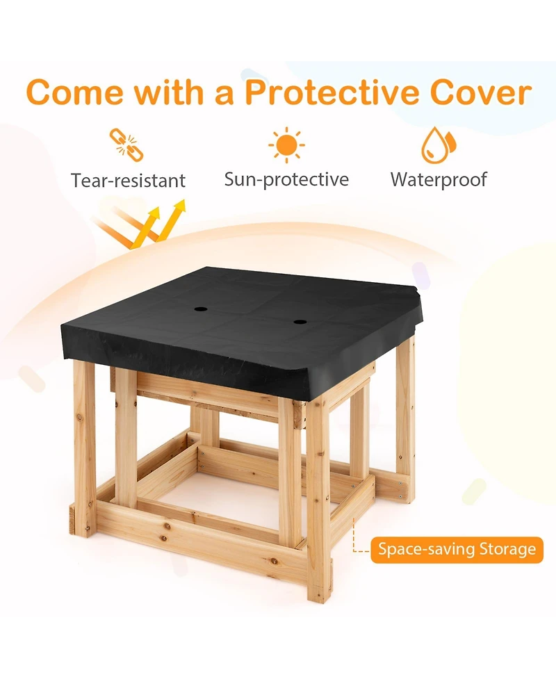 Sugift Wooden Sand And Water Tables With Protective Cover For Kids