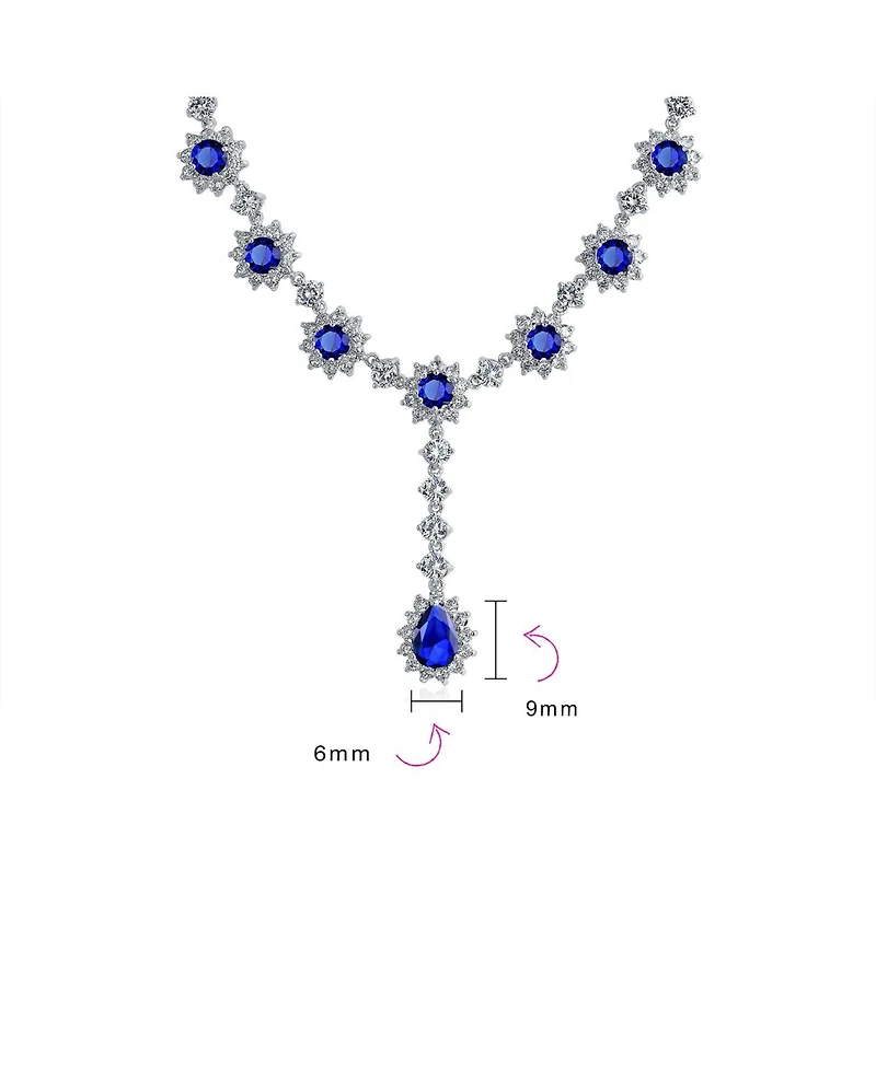Bling Jewelry Royal Blue Cz Cubic Zirconia Collar Necklace & Oval Halo Stud Earrings Jewelry Set
