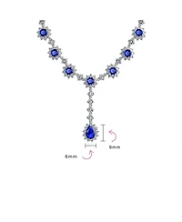 Bling Jewelry Royal Blue Cz Cubic Zirconia Collar Necklace & Oval Halo Stud Earrings Jewelry Set