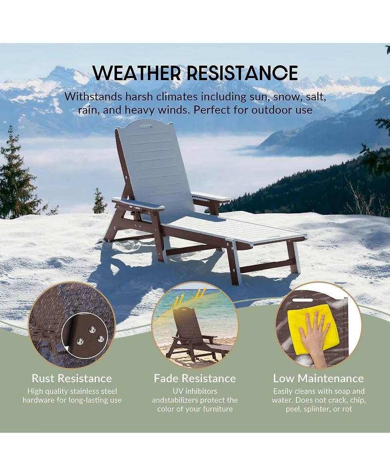 WestinTrends 3-Piece Polyethylene Outdoor Patio Chaise Lounge Chair with Wheels & Cup Holder Side Table
