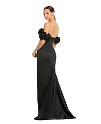 Mac Duggal Women's Satin 3D Flower Off The Shoulder Mermaid Gown