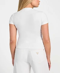Guess Women's Rhinestone-Logo Mock-Neck Short-Sleeve Top