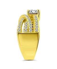 Cubic Zirconia Intertwined Band with Cushion Prong Center Ring Silver Plate