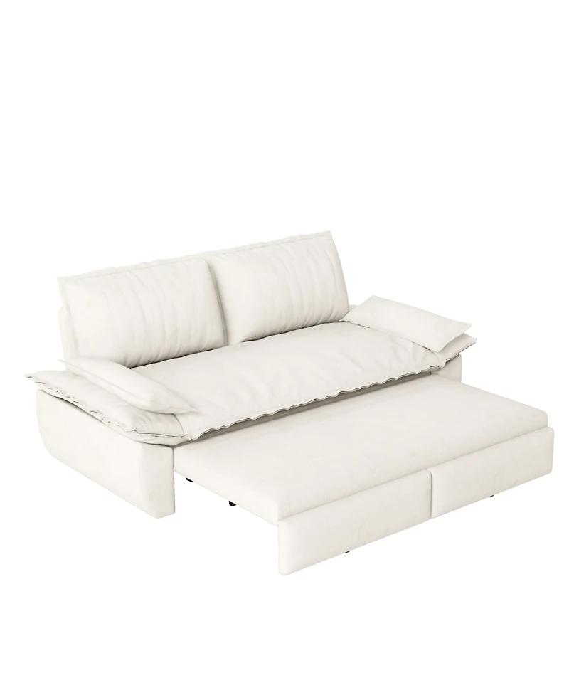 Streamdale Furniture Streamdale Queen Pull Out Sofa Bed, 3-in-1 Convertible Sleeper Sofa, Velvet Loveseat Bed, Beige/White