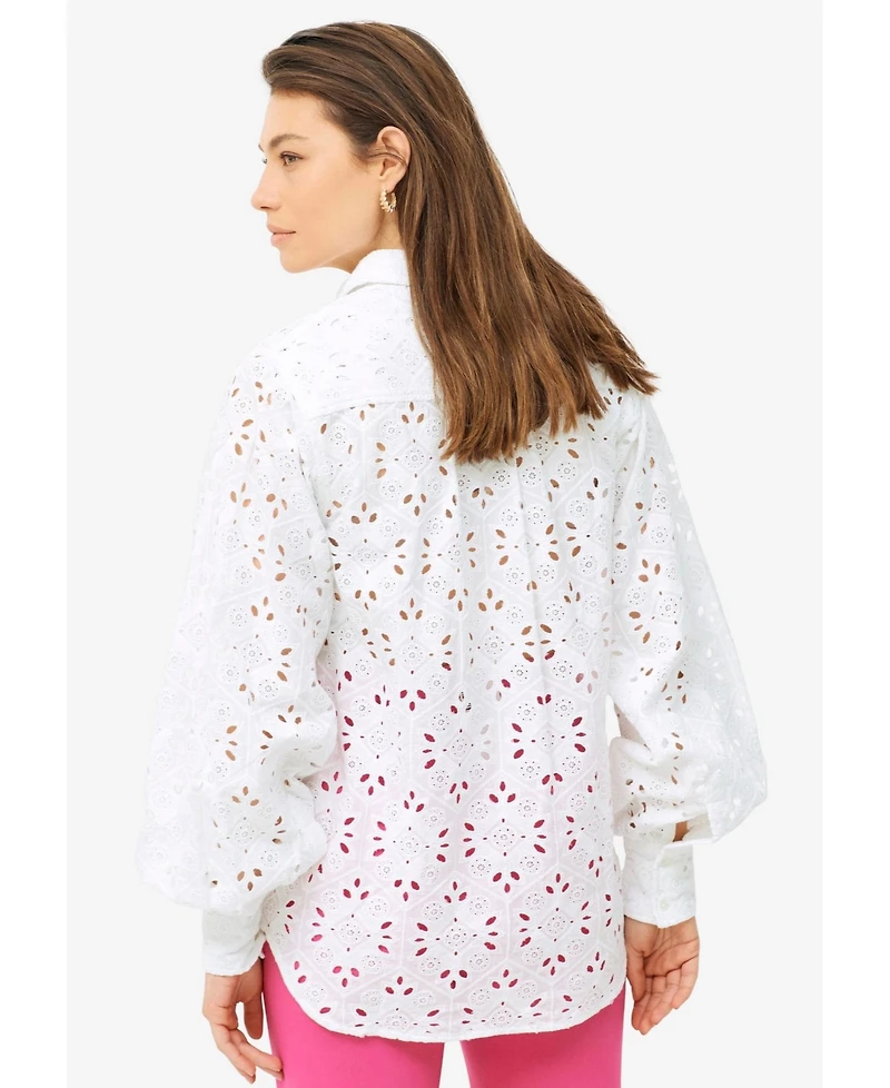 ellos Plus Eyelet Button Front Shirt With Blouson Sleeves