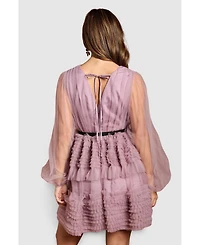 Coast Women's Long Sleeve Mesh Wrap Top Mini Dress