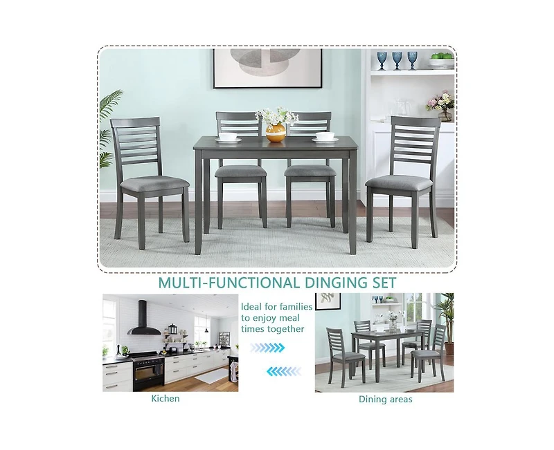 Casainc 5-Piece Modern Dining Set with Rectangular Wood Table and 4 Upholstered Chairs