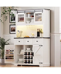 Boyel Living 71" Farmhosue Pantry Bar Cabinet with Internal Storage Rack,Kitchen Cabinet with Hutch,Sliding Door,Rustic Coffee Bar Storage Cabinet