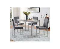 sumyeg 5-Piece Silver Grey Crystal Accent Wood Dining Set with Rectangular Table and 4 Upholstered Chairs