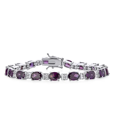 Bling Jewelry Alternating Oval Shape Purple Cz Cubic Zirconia Tennis Bracelet Silver Plated 7 Inch