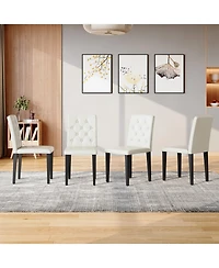 Streamdale Furniture Streamdale 4-pack white Pu dining chairs, ergonomic buckle backrest, black metal legs