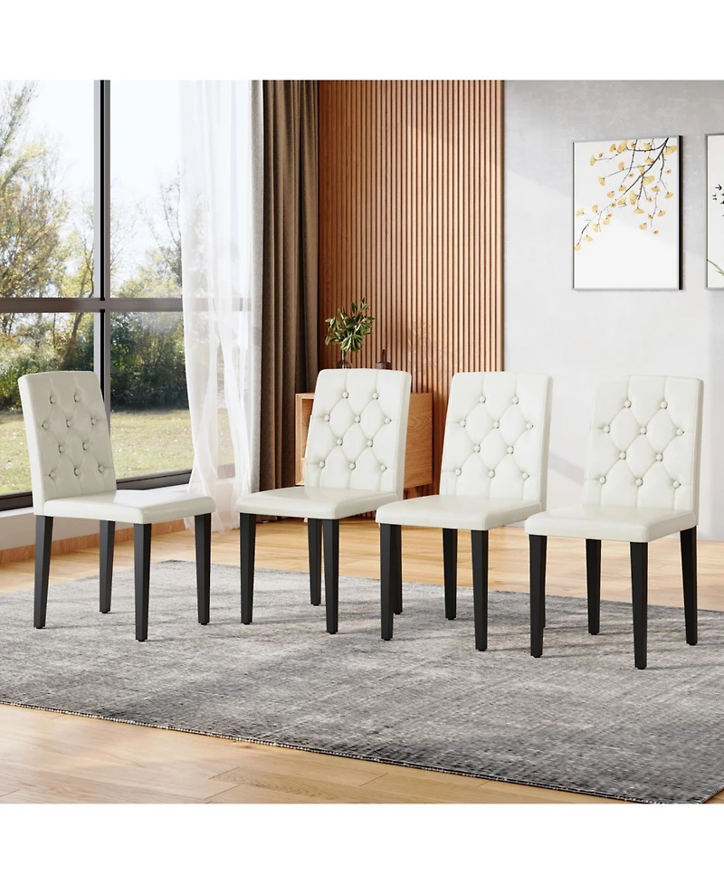 Streamdale Furniture Streamdale 4-pack white Pu dining chairs, ergonomic buckle backrest, black metal legs
