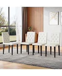 Streamdale Furniture Streamdale 4-pack white Pu dining chairs, ergonomic buckle backrest, black metal legs