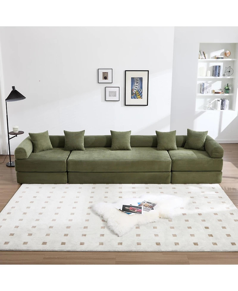 Streamdale Convertible Folding Sofa Bed with Pillow Back Handrail, Cloud Corduroy Mattress Sofa