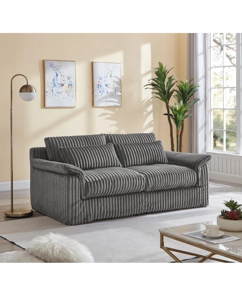 Streamdale Furniture Corduroy Loveseat Sofa with Pillow Top Arms & 2 Accent Pillows