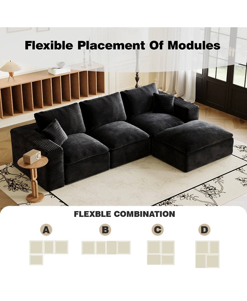 Streamdale 108" Cloud Sectional Couch with L-Shape Chaise, Modern Modular Sofa, Deep Seat, Plush Corduroy