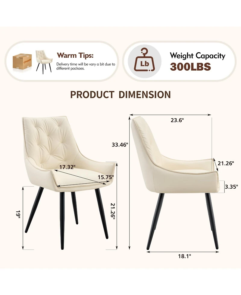 Streamdale Furniture Streamdale Dining Chairs Set of 4, Off White Faux Leather, Gold Mesh Texture, Black Legs (Set of 4