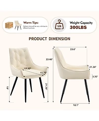 Streamdale Furniture Streamdale Dining Chairs Set of 4, Off White Faux Leather, Gold Mesh Texture, Black Legs (Set of 4