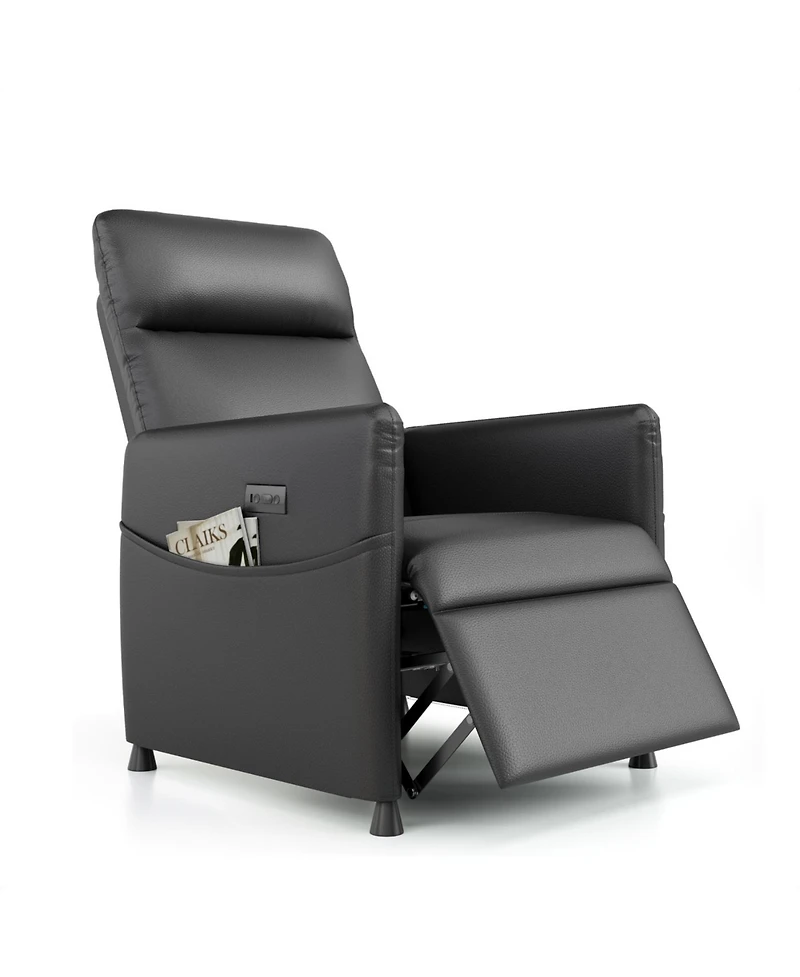 Streamdale Power Recliner Chair - Black Leather w/ Footrest, Padded Seat, Compact Design