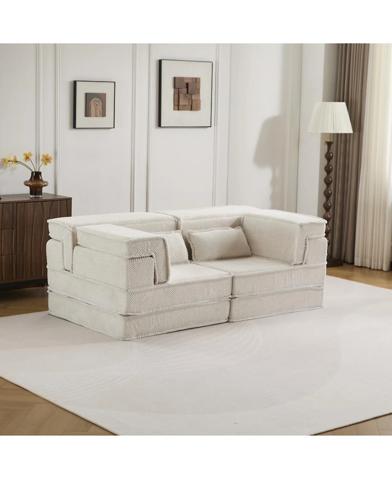 Streamdale Furniture Streamdale Compression Sofa, Convertible Floor Sofa Bed, Modern Oversized Loveseat, White