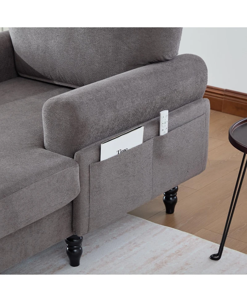 Streamdale Modern Minimalist Chenille Chaise Lounge Recliner Sofa with Wooden Legs & Side Pockets