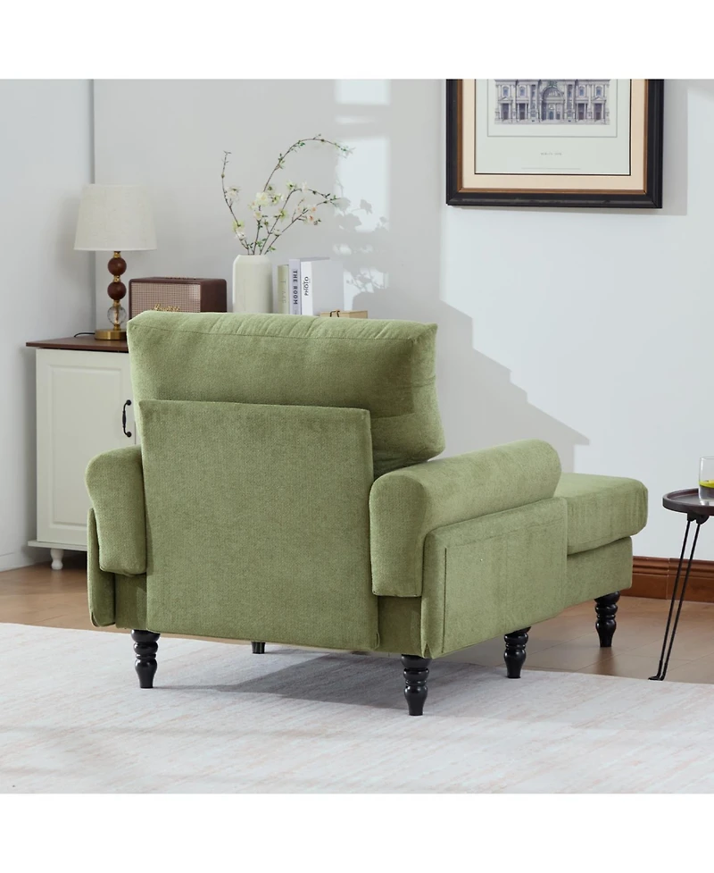 Streamdale Furniture Streamdale Modern Minimalist Chenille Chaise Lounge Recliner Sofa with Wooden Legs & Storage Pockets