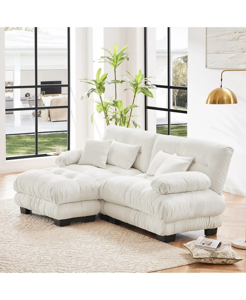 Streamdale Furniture Streamdale Cloud Couch Chenille 2 Seater Sectional Sofa with Pillows and Ottoman, White