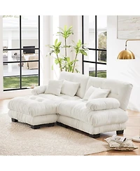 Streamdale Furniture Streamdale Cloud Couch Chenille 2 Seater Sectional Sofa with Pillows and Ottoman, White