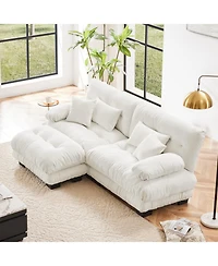 Streamdale Furniture Streamdale Cloud Couch Chenille 2 Seater Sectional Sofa with Pillows and Ottoman, White