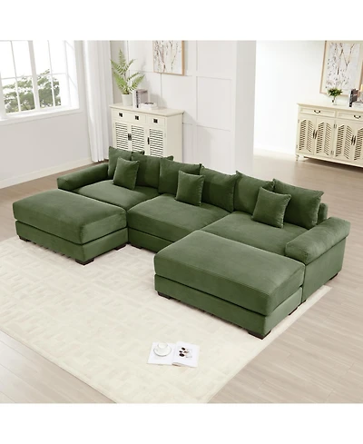 Streamdale 130" Oversized Cloud Modular Sectional Couch, Premium Corduroy, 3-Seater, Green
