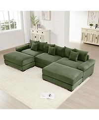 Streamdale 130" Oversized Cloud Modular Sectional Couch, Premium Corduroy, 3-Seater, Green