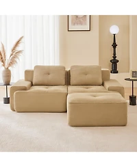 Streamdale Camel 82" Modern L-Shaped Corduroy Sectional Sofa with Ottoman