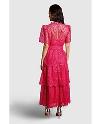 Coast Women's Short Sleeve Tiered Lace Midi Dress