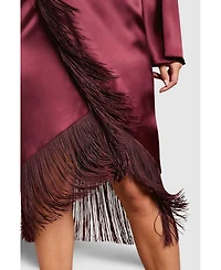 Coast Women's Satin Fringe Hem Wrap Waist Midi Dress