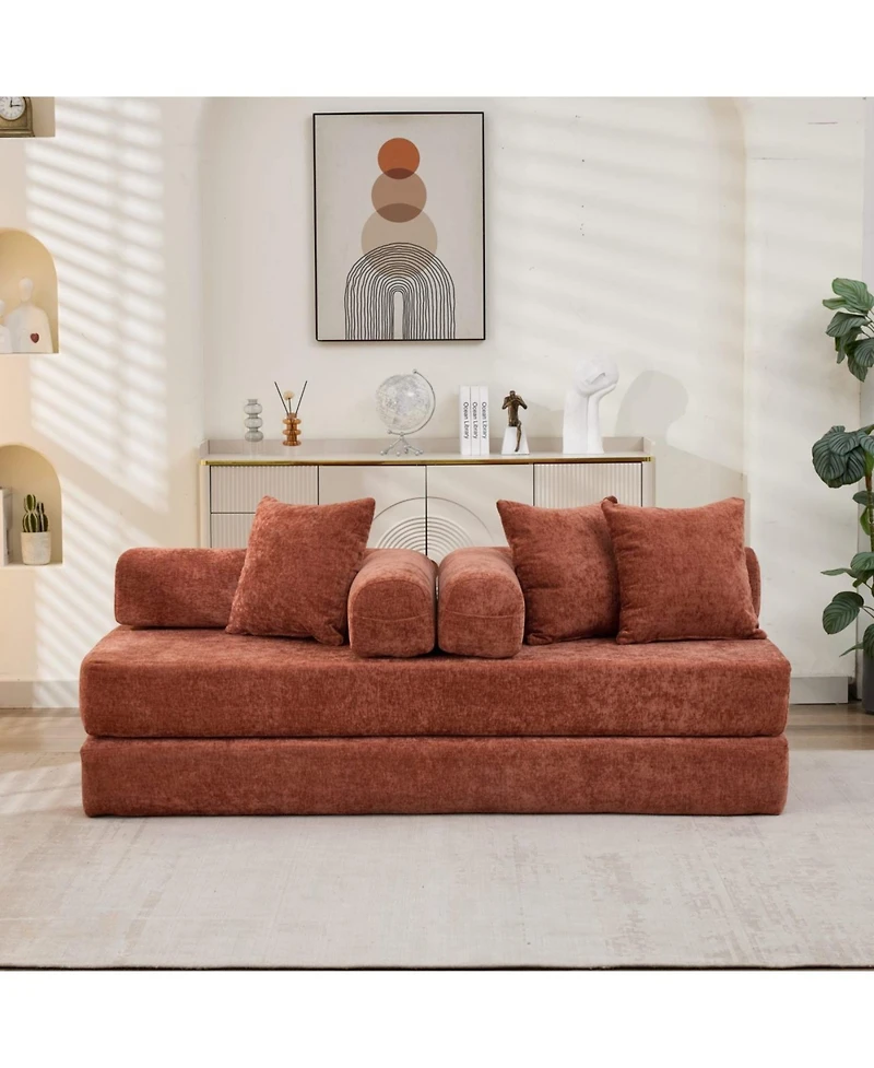 Streamdale Furniture Comfy Convertible Folding Mattress Couch, Floor Sofa Bed - Orange