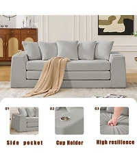 Streamdale Furniture Corduroy Convertible Sofa Bed Loveseat with 5 Pillows, Side Pocket, No Assembly