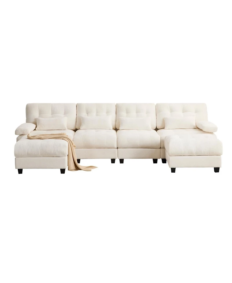Streamdale Furniture Streamdale 119" 4-Seater Sofa w/ 2 Ottomans, Adj. Backrest, 350lb/Seat, Chenille