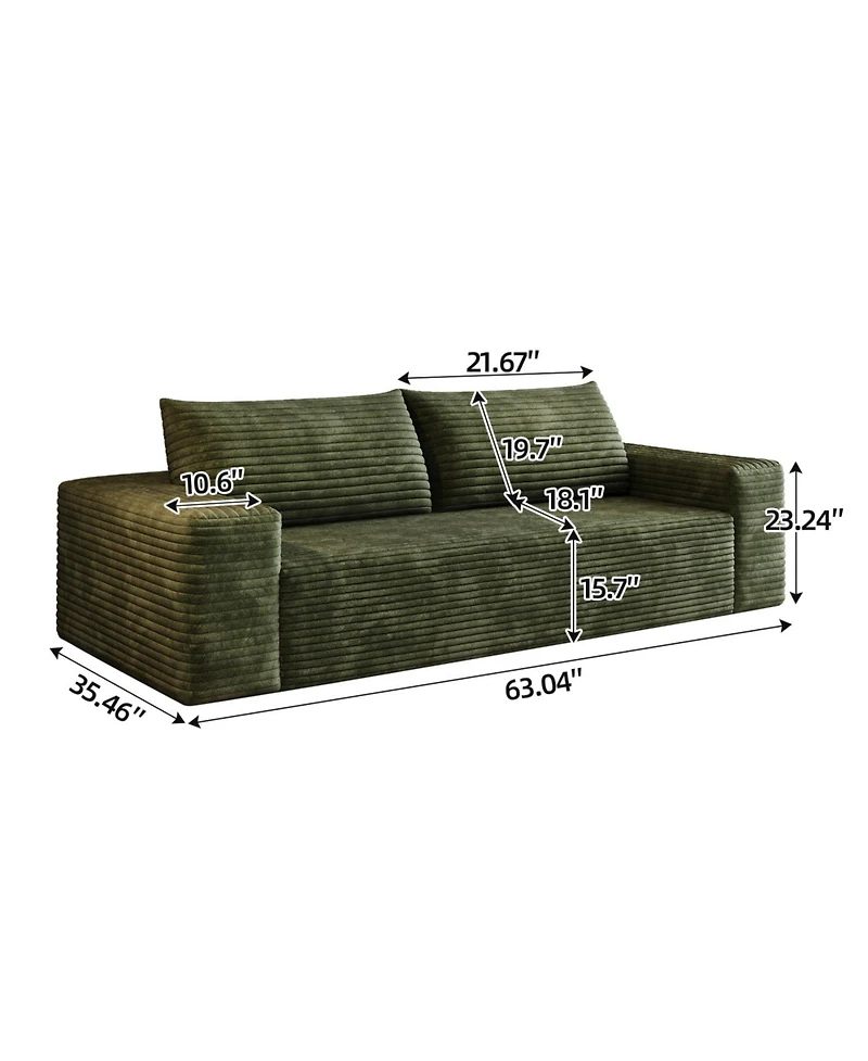 Streamdale Furniture 2-Setaser 63" Corduroy Sofa, Deep Seat Comfy Loveseat, Green