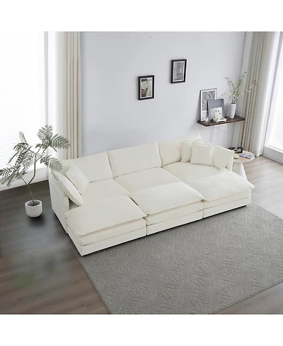 Streamdale Furniture Comfortable Deep Seat Reversible Modular 6 Seater Sectional Sofa with Ottomans & Pillows