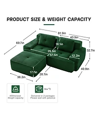 Streamdale Furniture Modern L-Shaped Corduroy Sectional Sofa with Ottoman, Green