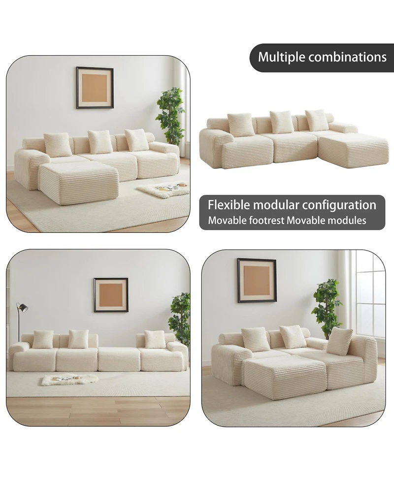 Streamdale Furniture Streamdale Corduroy Modular Sofa with 4 Configurable Modules & 3 Pillows