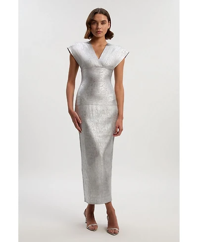 Karen Millen Women's Metallic Angel Sleeve Knit Maxi Dress