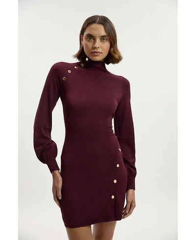 Karen Millen Women's Viscose Blend Popper Knit Mini Dress