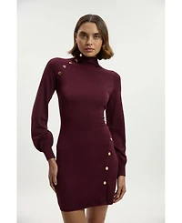 Karen Millen Women's Viscose Blend Popper Knit Mini Dress