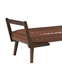 Streamdale 52" Mid Century Walnut Bench with Channeled Upholstered Footrest Stool