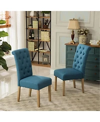 Streamdale Furniture Streamdale Habit Solid Wood Tufted Parsons Dining Chair, Set of 2, Blue