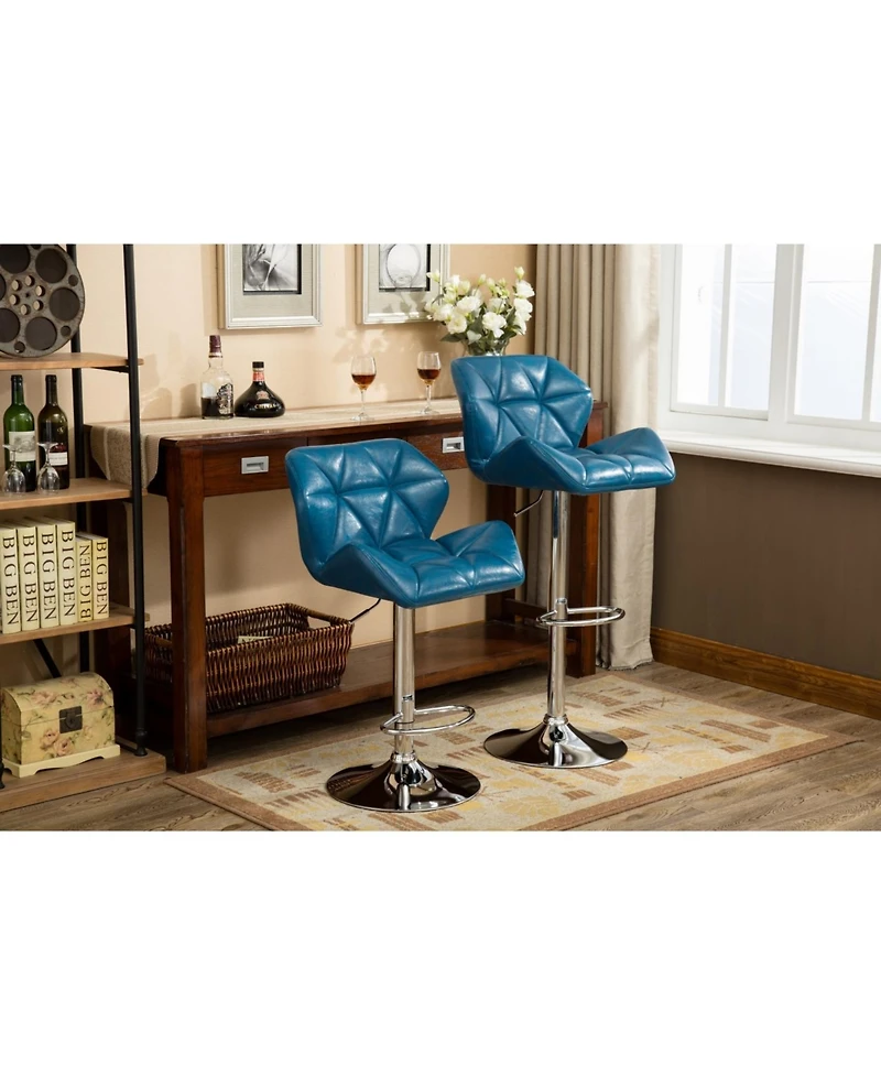 Streamdale Contemporary Tufted Adjustable Height Hidraulic Bar Stools, Set of 2, Blue