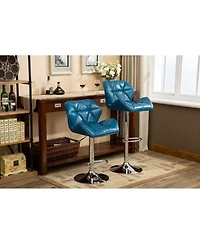 Streamdale Contemporary Tufted Adjustable Height Hidraulic Bar Stools, Set of 2, Blue