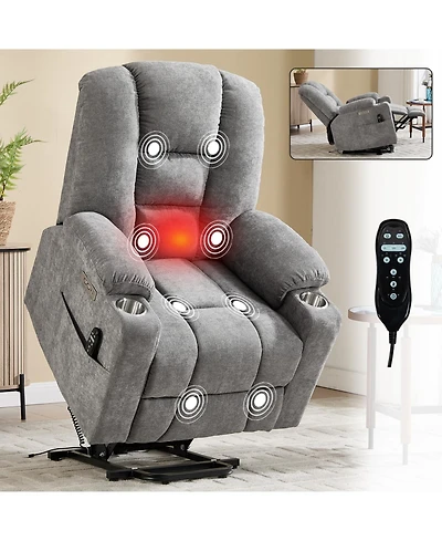 Streamdale Power Lift Recliner Chair with Massage, Heat, Usb/Type C Ports, Light Grey