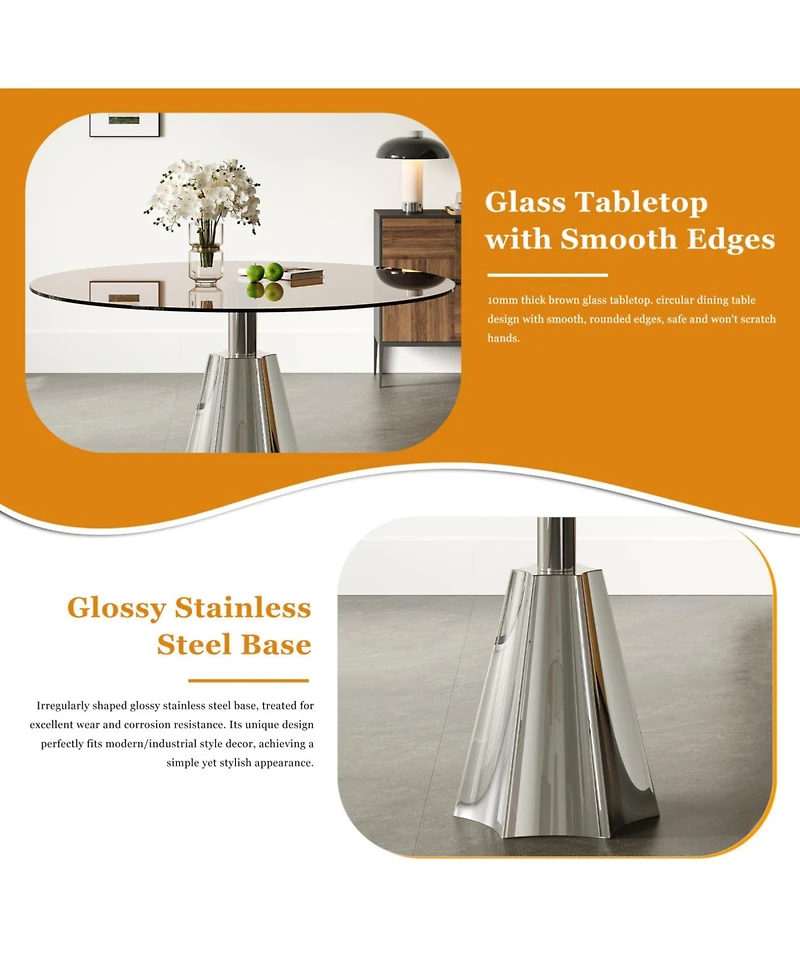 Streamdale 35" Round Dining Table Set w/ 4 White Chairs & Black Glass Top